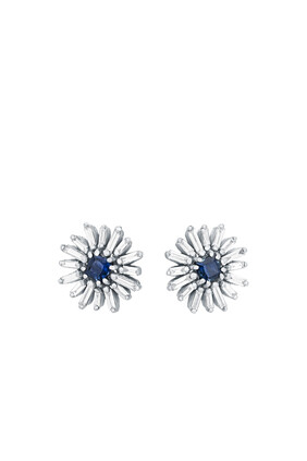 Fireworks Princess-Cut Flower Earrings, 18k White Gold, Sapphire & Diamonds